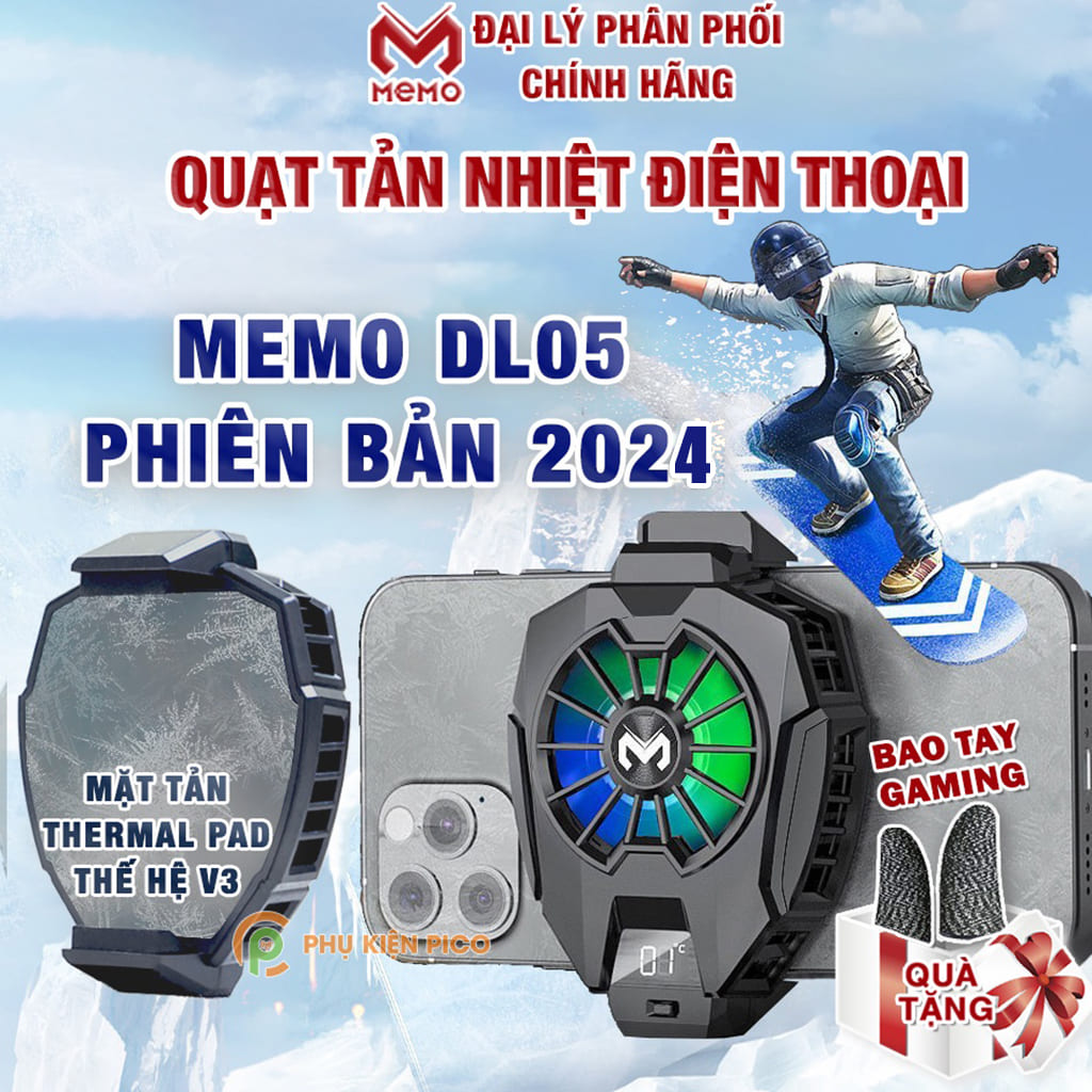 Quạt tản nhiệt điện thoại Memo DL05 tản sò lạnh DL05 2024 Version 3 có màn hình led đo nhiệt độ