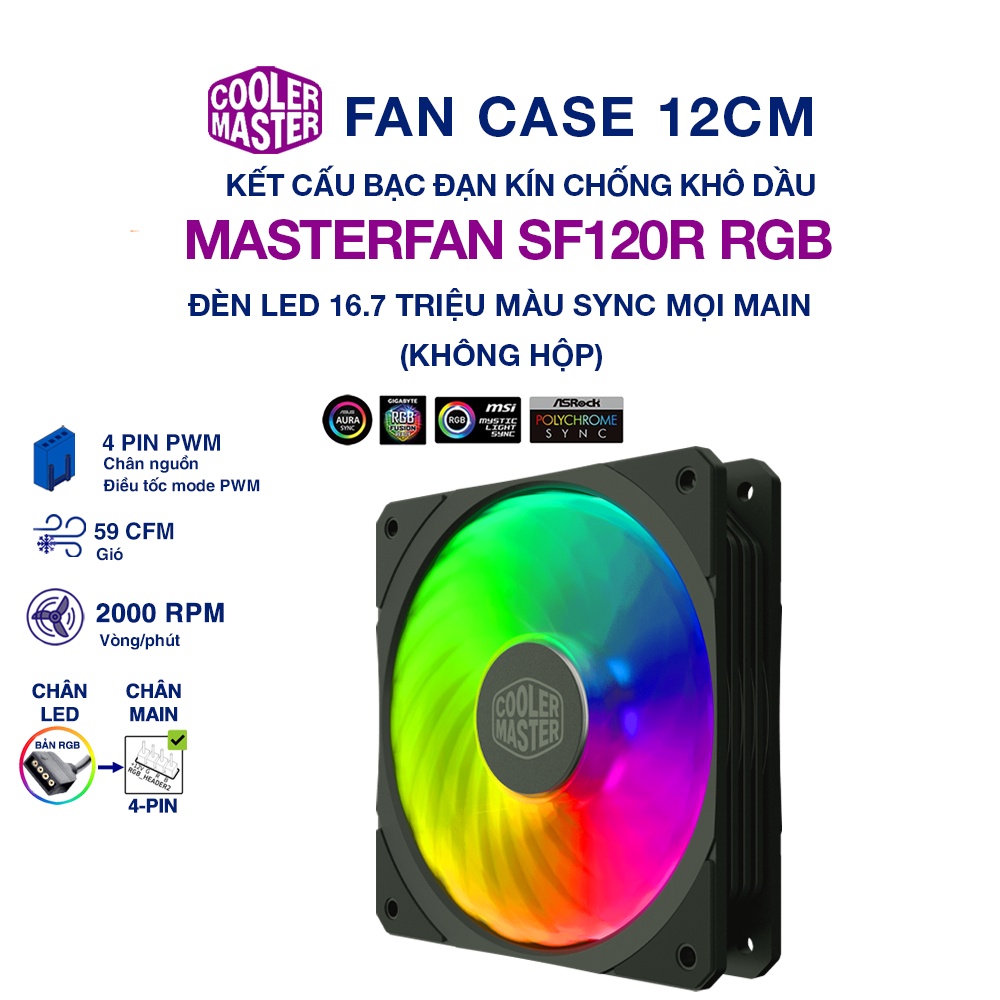 Quạt fan case 12cm Cooler Master SF120R RGB – Fan Cooler Master Masterfan SF120R RGB (tách hộp)