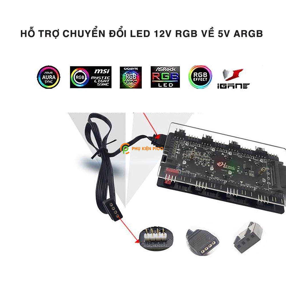 Bộ Chuyển đổi LED 5V ARGB 12V RGB PWM 8 Cổng - Fan Hub Chuyển đổi 12V ...