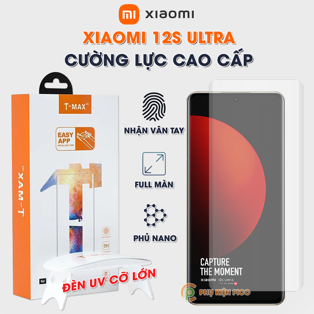 Kính cường lực Xiaomi Mi 12S Ultra nhận vân tay full màn hình đèn UV cỡ lớn T-Max