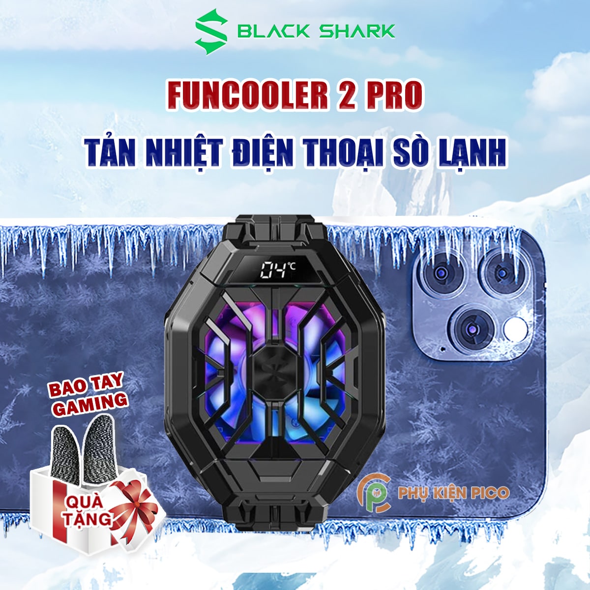 Quạt tản nhiệt điện thoại Black Shark Funcooler 2 Pro – Màn hình LED hiển thị nhiệt độ, âm 7 độ trong 7 phút