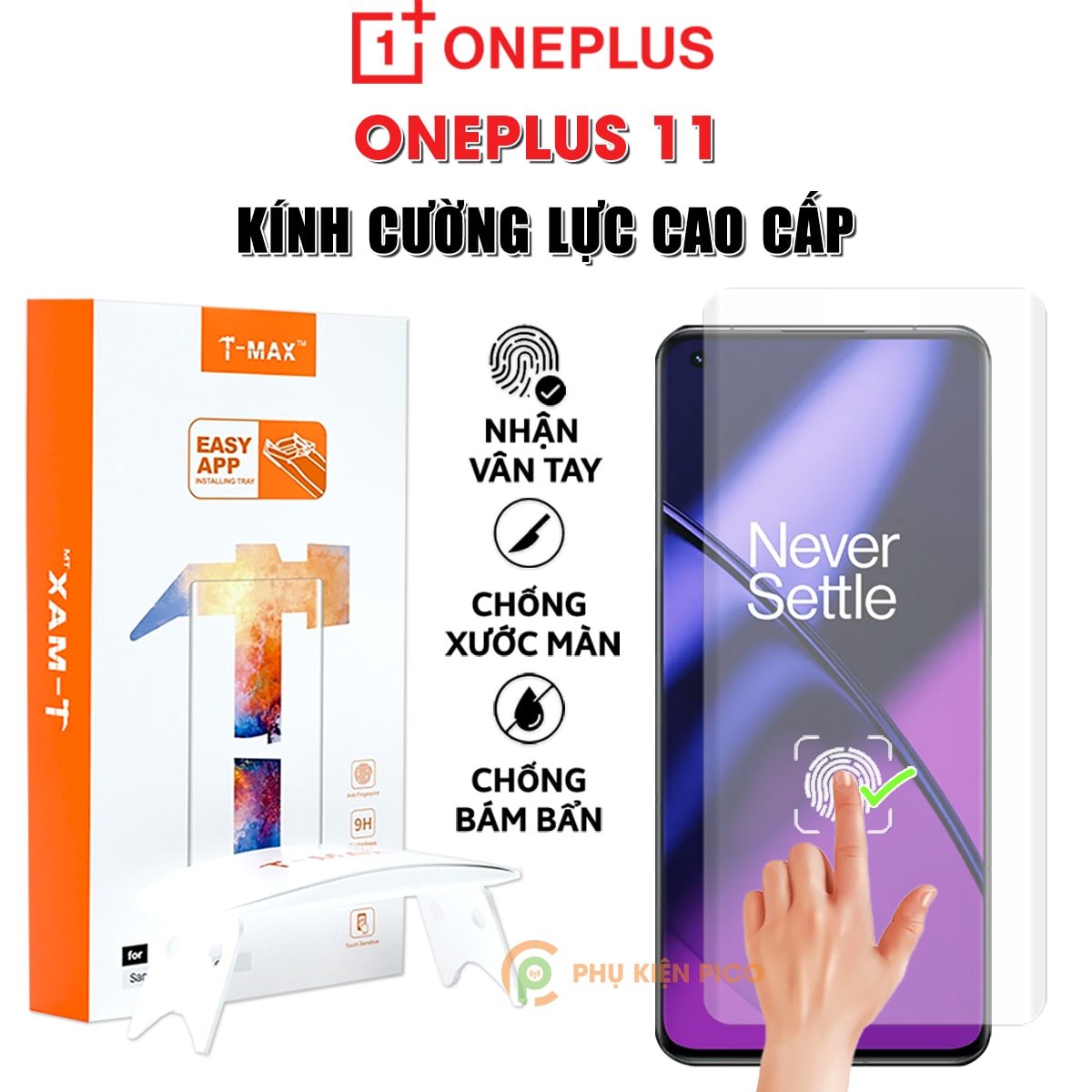 Kính cường lực Oneplus 11 nhận vân tay màn hình đèn UV cỡ lớn T-Max