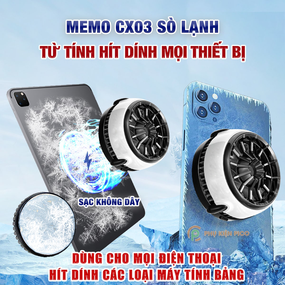 Quạt tản nhiệt điện thoại Memo CX03 sò lạnh từ tính led RGB hỗ trợ sạc không dây