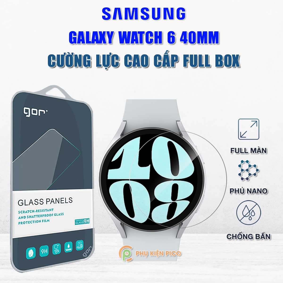 Kính cường lực Samsung Galaxy Watch 6 40mm chính hãng Gor – Dán màn hình đồng hồ Samsung Watch 6 40mm