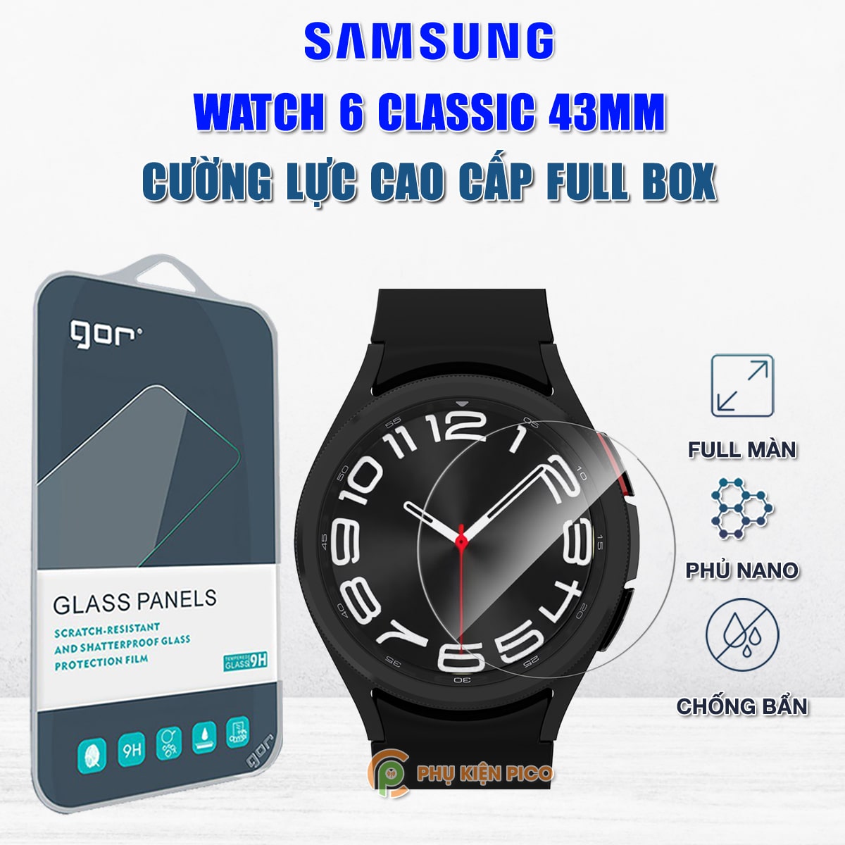 Kính cường lực Samsung Galaxy Watch 6 Classic 43mm chính hãng Gor – Dán màn hình đồng hồ Samsung Watch 6 Classic 43mm
