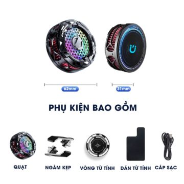 Quạt tản nhiệt sò lạnh điện thoại máy tính bảng X112 Pro sò lạnh 36x36mm đóng băng full mặt 23W led RGB