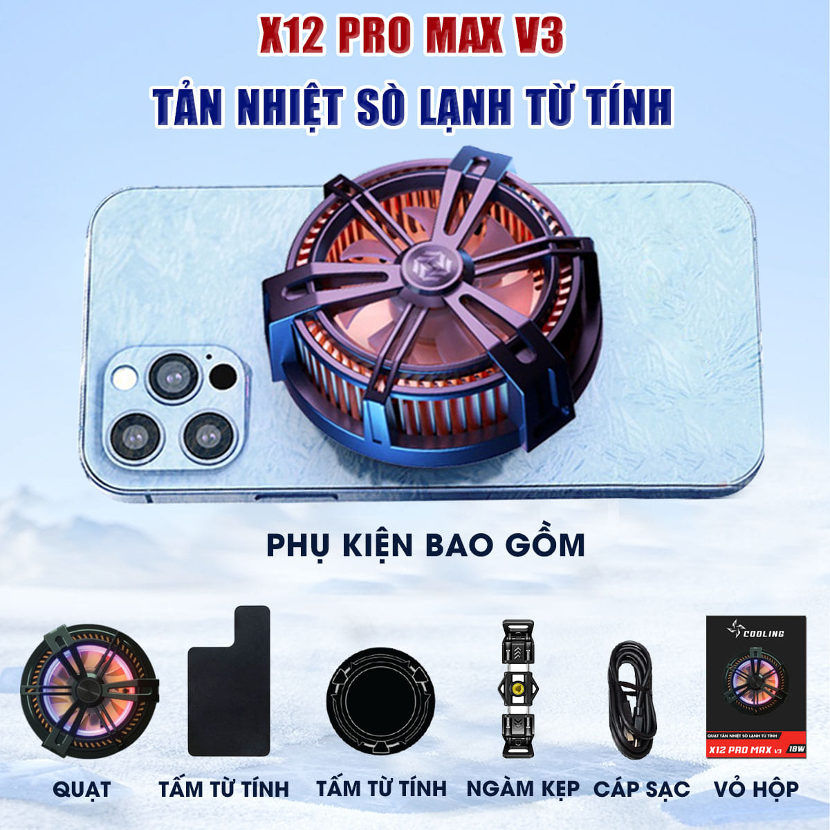 Quạt tản nhiệt điện thoại máy tính bảng X12 Pro Max V3 sò lạnh từ tính