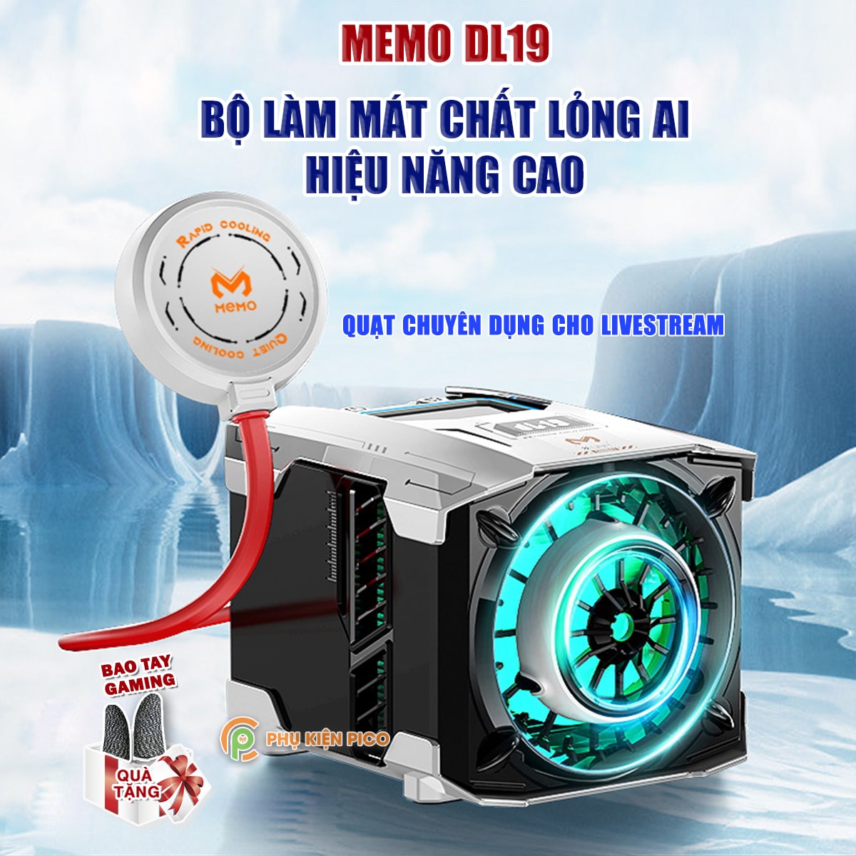 Quạt tản nhiệt điện thoại máy tính bảng Memo DL19 sò lạnh nước từ tính AI hiệu năng cao chuyên dụng cho Livestream