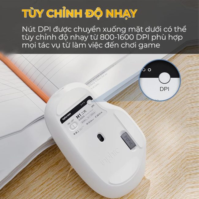 Chuột Không Dây Gaming Inphic M1 Wireless 2.4G 1600 DPI, Hiển Thị Pin Sạc Type-C, Silent Click, Công Thái Học