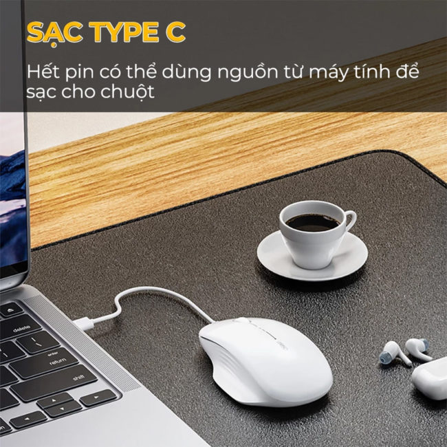 Chuột Không Dây Gaming Inphic M1 Wireless 2.4G 1600 DPI, Hiển Thị Pin Sạc Type-C, Silent Click, Công Thái Học