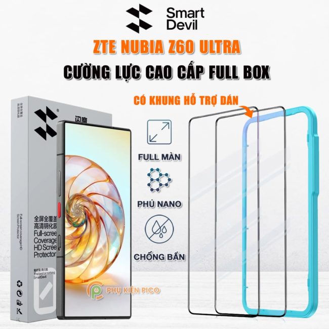 Kính cường lực ZTE Nubia Z60 Ultra full màn hình viền đen siêu mỏng chính hãng Smart Devil