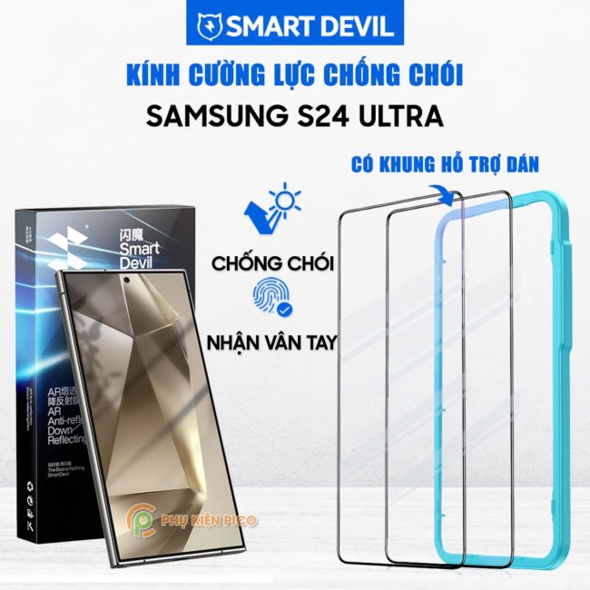 Kính cường lực Samsung Galaxy S24 Ultra chống chói AR Anti-Reflection full màn hình nhận vân tay Smart Devil