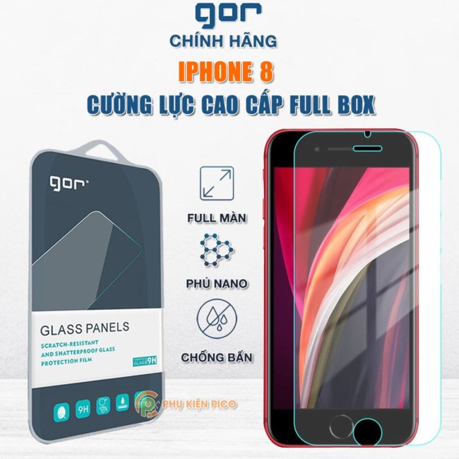 Kính cường lực Iphone 8 trong suốt full màn hình chính hãng GOR