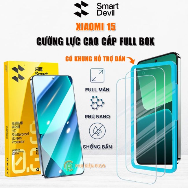 Kính cường lực Xiaomi 15 trong suốt full màn hình chính hãng Smart Devil