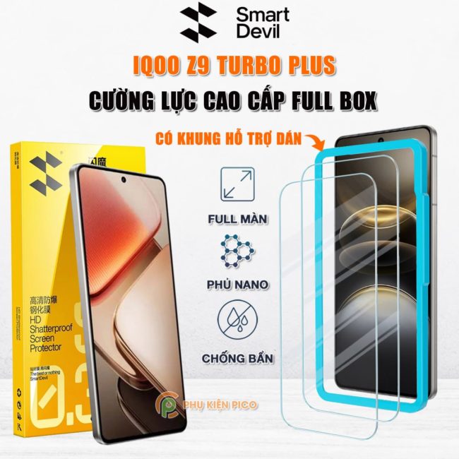 Kính cường lực iQOO Z9 Turbo Plus trong suốt full màn hình chính hãng Smart Devil