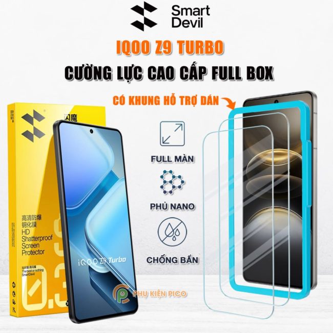 Kính cường lực iQOO Z9 Turbo trong suốt full màn hình chính hãng Smart Devil