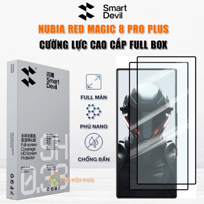 Kính cường lực Red Magic 8 Pro Plus full màn hình viền đen siêu mỏng chính hãng Smart Devil