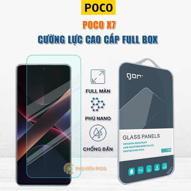 Kính cường lực Xiaomi Poco X7 full màn hình chính hãng Gor phủ nano