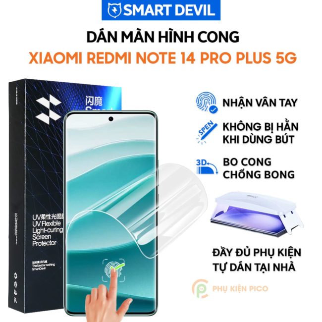 Dán màn hình Xiaomi Redmi Note 14 Pro Plus 5G PPF UV Smart Devil full màn hình dẻo trong suốt