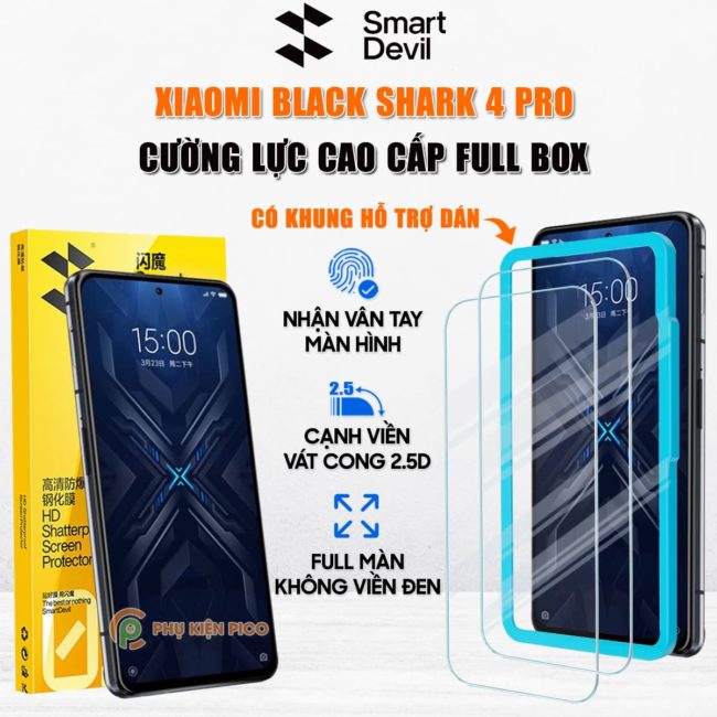 Kính cường lực Xiaomi Black Shark 4 Pro trong suốt full màn hình chính hãng Smart Devil