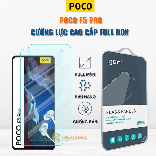 Kính cường lực Xiaomi Poco F5 Pro full màn hình chính hãng Gor phủ nano