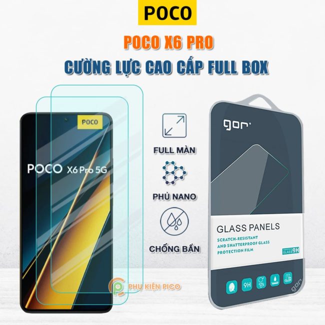 Kính cường lực Xiaomi Poco X6 Pro full màn hình chính hãng Gor phủ nano