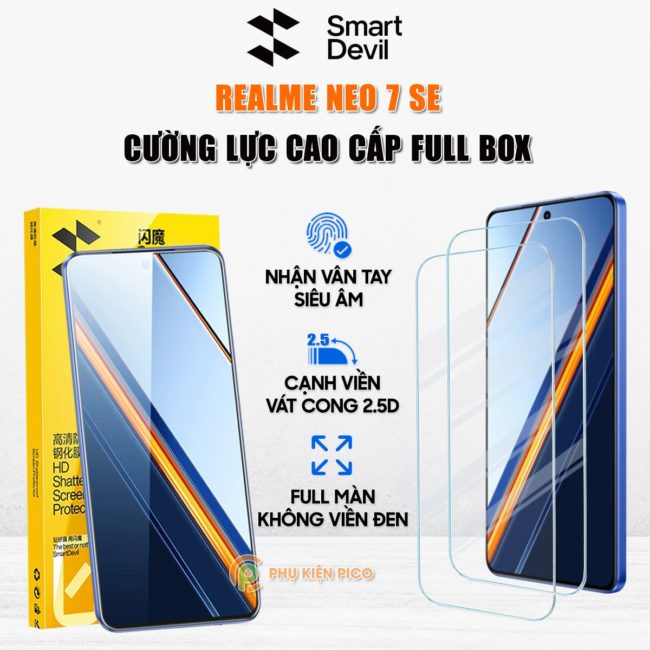 Kính cường lực Realme Neo7 SE trong suốt full màn hình chính hãng Smart Devil