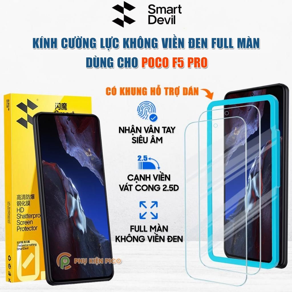 Kính cường lực Xiaomi Poco F5 Pro trong suốt full màn hình chính hãng Smart Devil