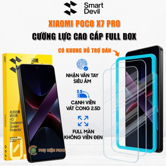 Kính cường lực Xiaomi Poco X7 Pro trong suốt full màn hình chính hãng Smart Devil