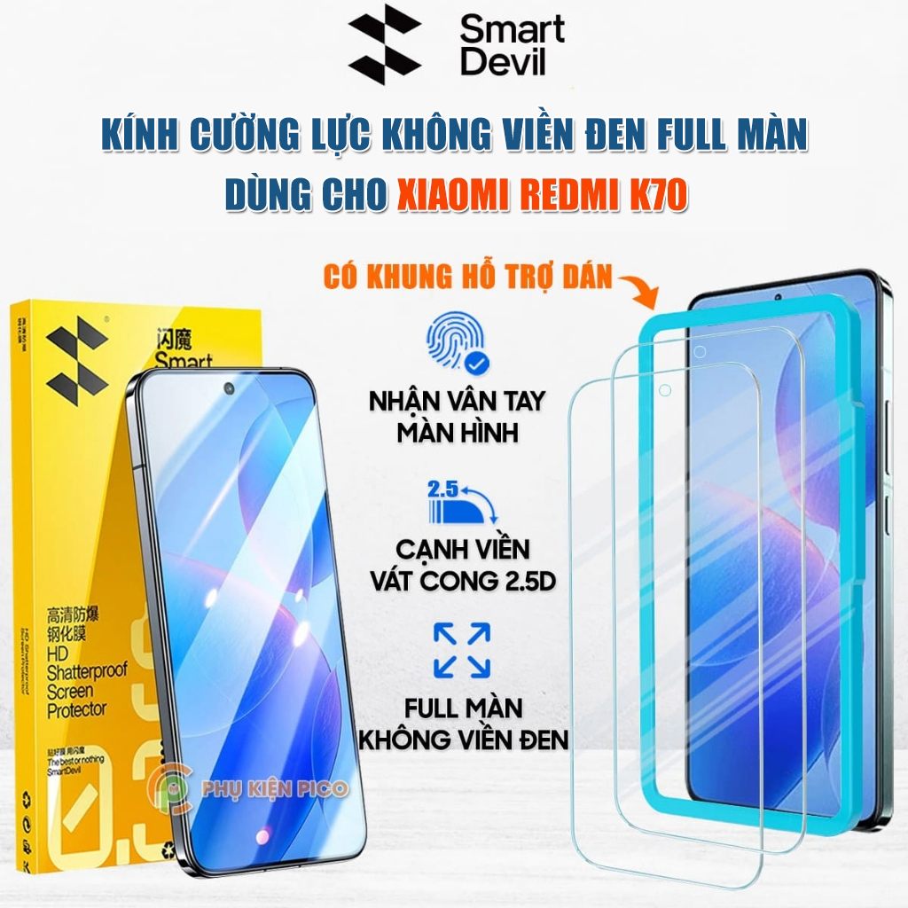 Kính cường lực Xiaomi Redmi K70 trong suốt full màn hình chính hãng Smart Devil