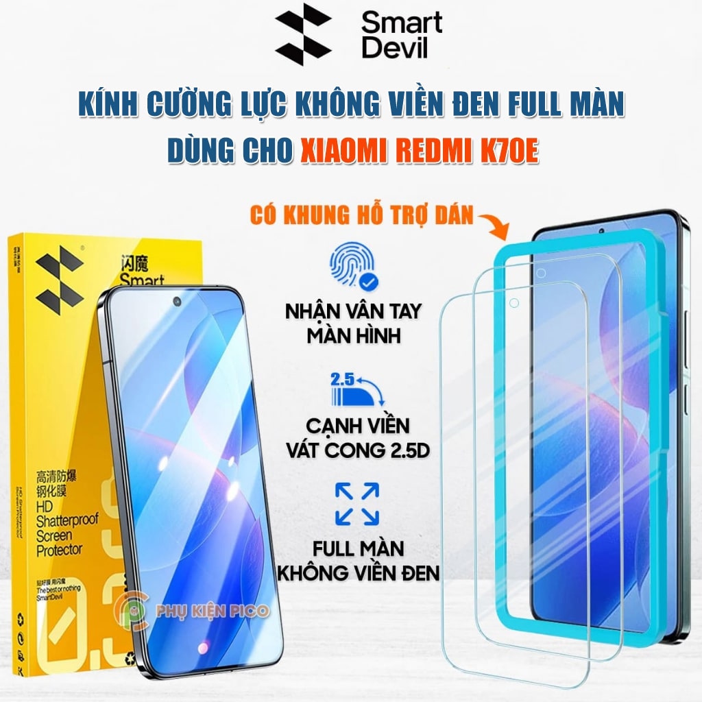 Kính cường lực Xiaomi Redmi K70E trong suốt full màn hình chính hãng Smart Devil