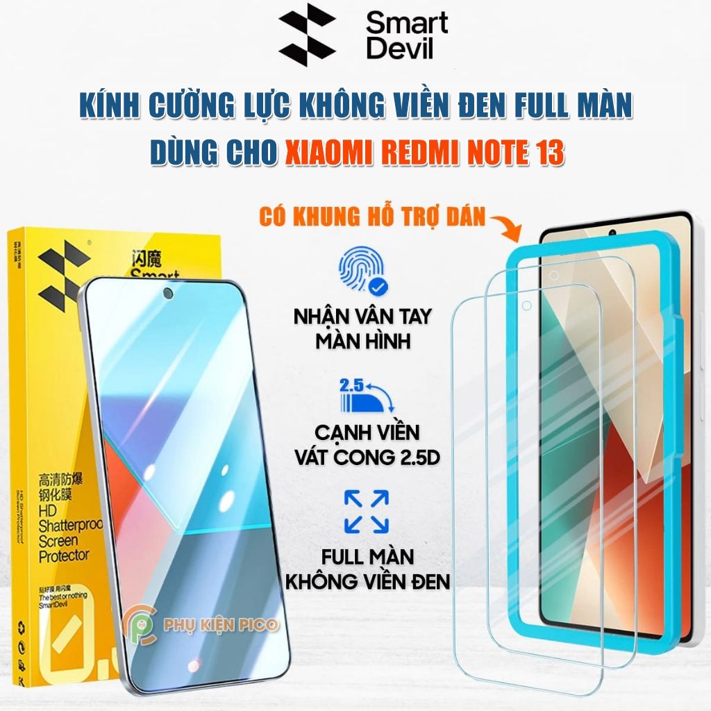 Kính cường lực Xiaomi Redmi Note 13 trong suốt full màn hình chính hãng Smart Devil