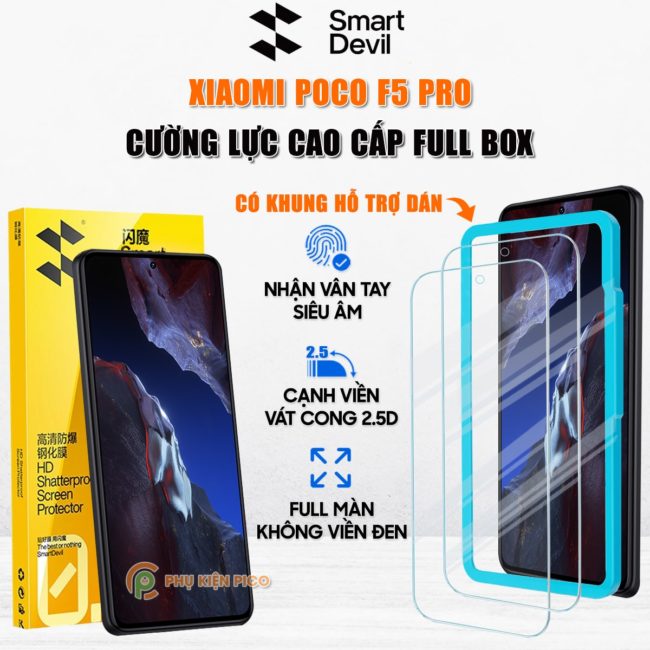 Kính cường lực Xiaomi Poco F5 Pro trong suốt full màn hình chính hãng Smart Devil