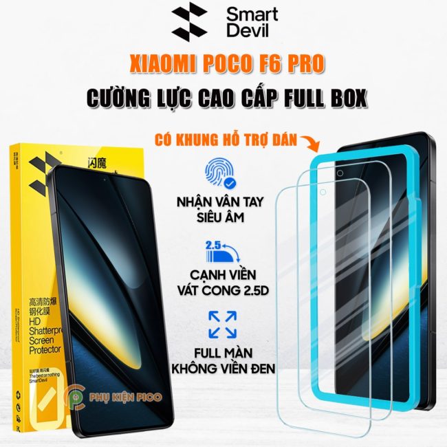 Kính cường lực Xiaomi Poco F6 Pro trong suốt full màn hình chính hãng Smart Devil