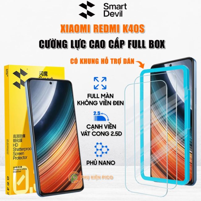 Kính cường lực Xiaomi Redmi K40S trong suốt full màn hình chính hãng Smart Devil