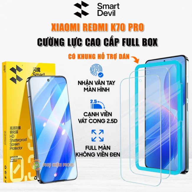 Kính cường lực Xiaomi Redmi K70 Pro trong suốt full màn hình chính hãng Smart Devil