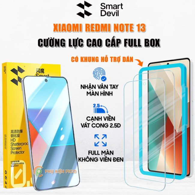 Kính cường lực Xiaomi Redmi Note 13 trong suốt full màn hình chính hãng Smart Devil