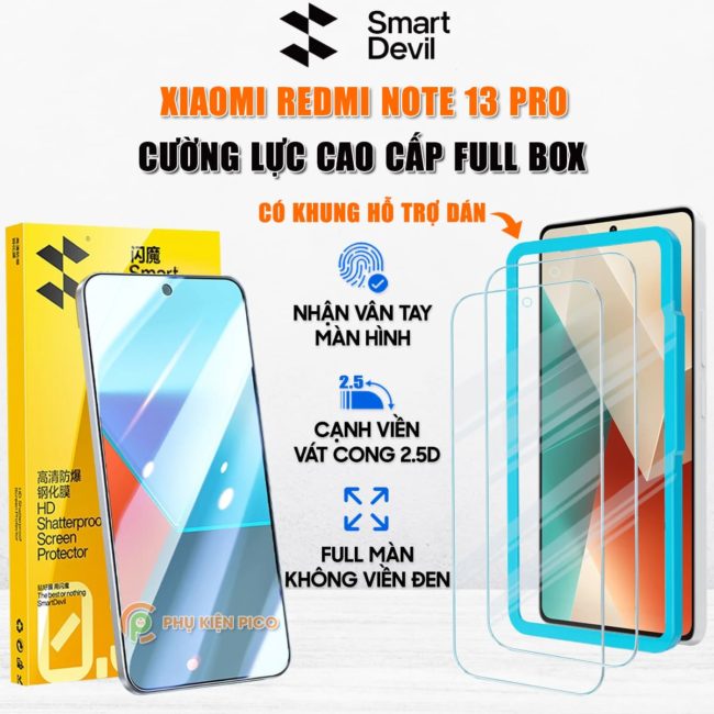 Kính cường lực Xiaomi Redmi Note 13 Pro trong suốt full màn hình chính hãng Smart Devil