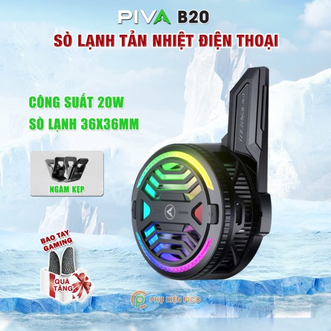 Quạt tản nhiệt điện thoại sò lạnh Piva B20 công suất 20W sò lạnh 36x36mm led RGB Gaming
