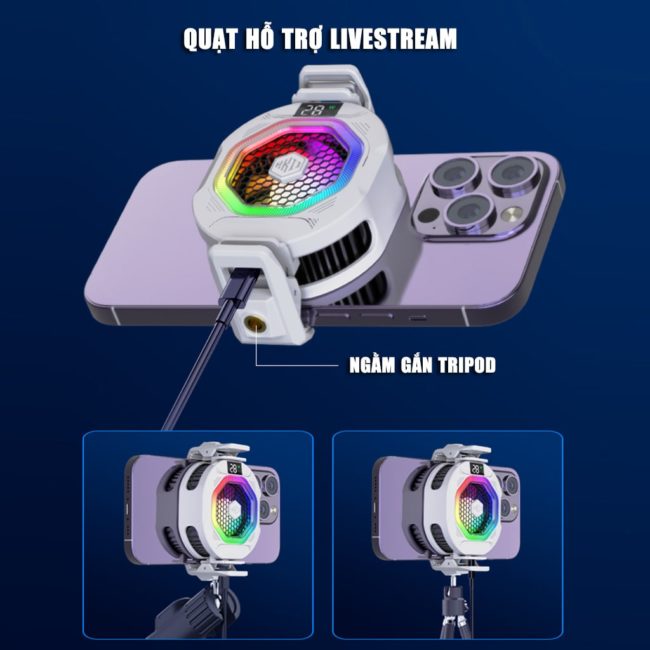 Quạt tản nhiệt điện thoại sò lạnh cao cấp Kiri TH12 kiểm soát nhiệt thông minh AI Led RGB làm lạnh không tụt FPS khi chơi game PUBG