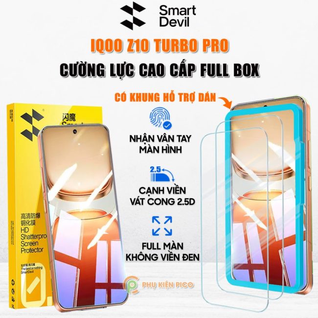 Kính cường lực Vivo iQOO Z10 Turbo Pro trong suốt full màn hình chính hãng Smart Devil