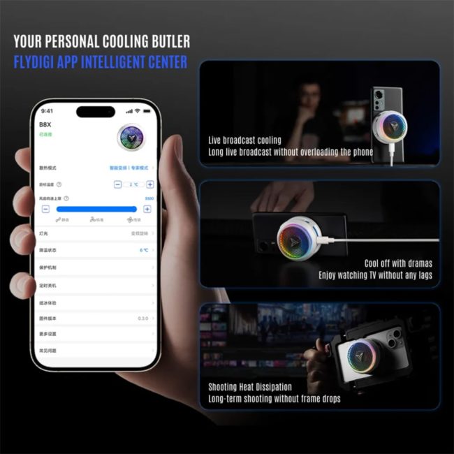 Quạt tản nhiệt điện thoại sò lạnh cao cấp Flydigi B8X 27W Led RGB có App điều điều chỉnh nhiệt độ