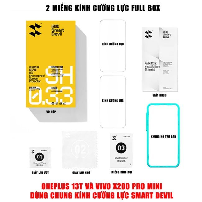 Kính cường lực Oneplus 13T trong suốt full màn hình chính hãng Smart Devil