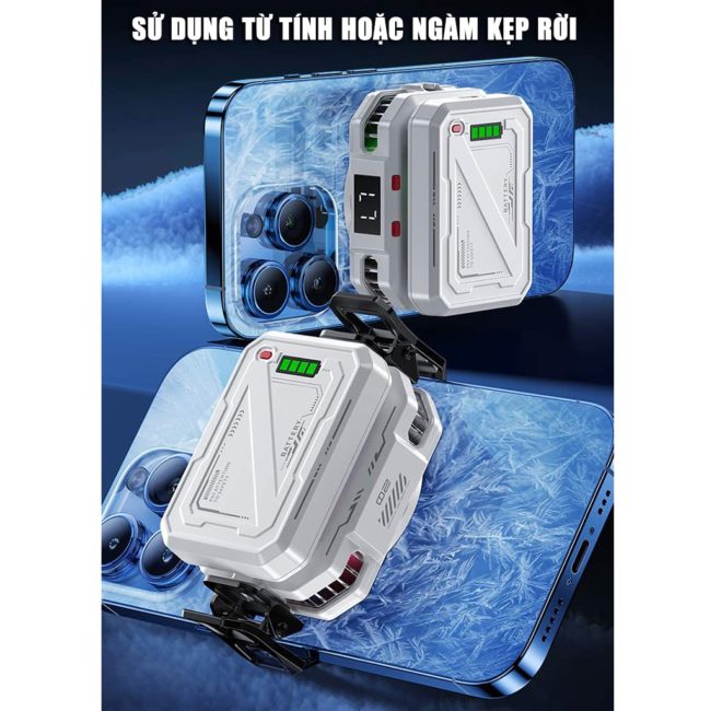 Quạt tản nhiệt điện thoại sò lạnh không dây TH10 Pro pin rời 5000mAh 7 cấp độ làm lạnh Led RGB từ tính có ngàm kẹp đóng băng full mặt