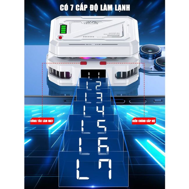 Quạt tản nhiệt điện thoại sò lạnh không dây TH10 Pro pin rời 5000mAh 7 cấp độ làm lạnh Led RGB từ tính có ngàm kẹp đóng băng full mặt