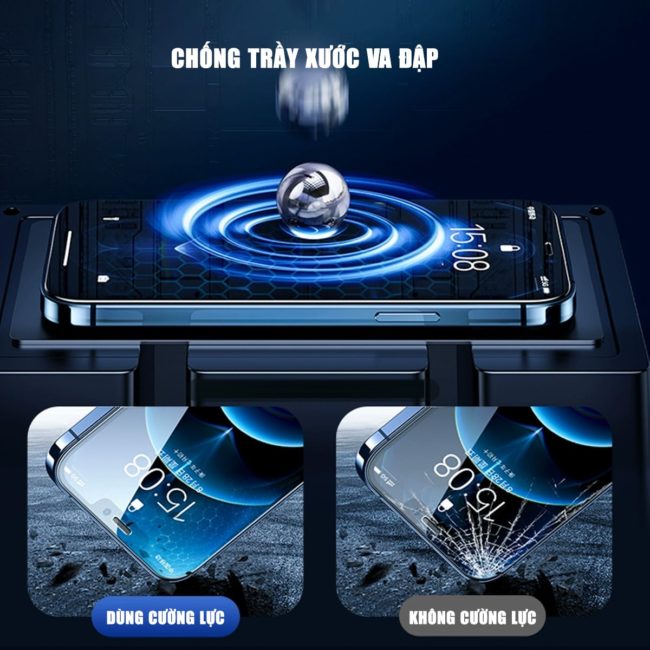 Kính cường lực Iphone 15 Pro Max trong suốt full màn hình hãng Smart Devil có khung hỗ trợ dán