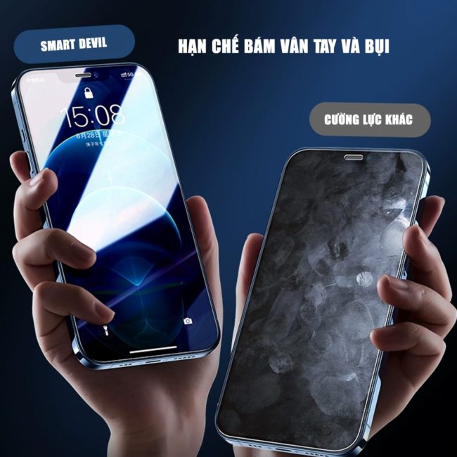 Kính cường lực Iphone 15 Pro Max trong suốt full màn hình hãng Smart Devil có khung hỗ trợ dán