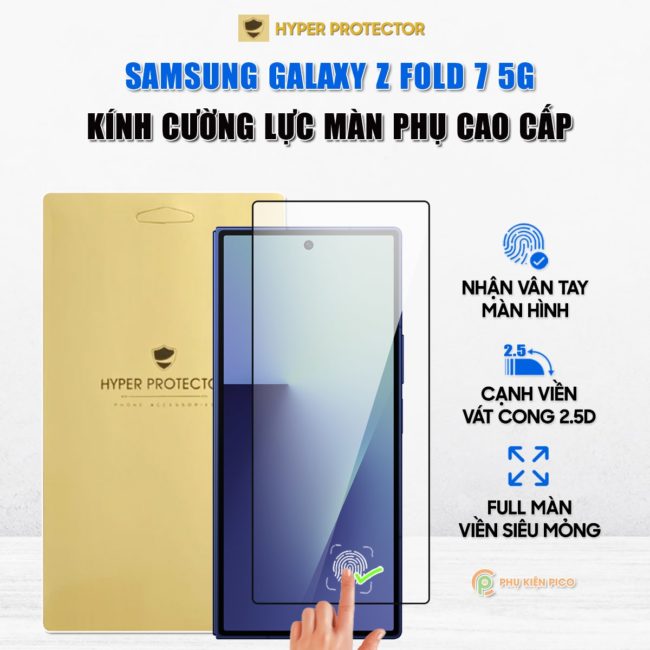 Kính cường lực Samsung Galaxy Z Fold 7 5G trong suốt full màn hình viền đen siêu mỏng nhận vân tay chính hãng HYPER+