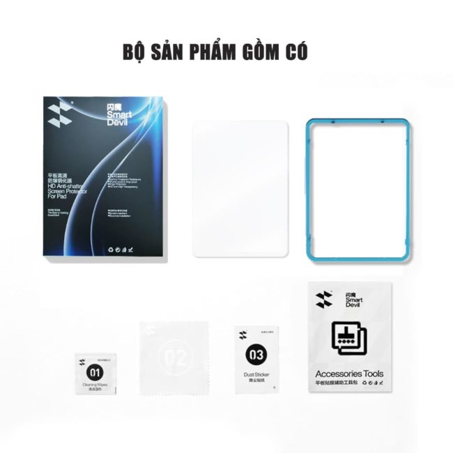 Kính cường lực Xiaomi Pad 7S Pro full màn hình chính hãng Smart Devil có khung hỗ trợ dán