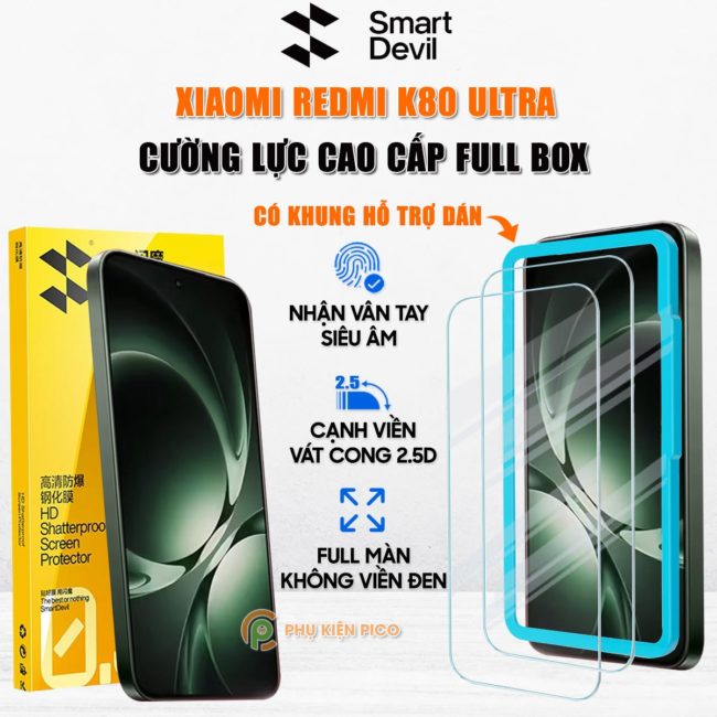 Kính cường lực Xiaomi Redmi K80 Ultra trong suốt full màn hình chính hãng Smart Devil
